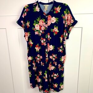 Matilda Jane LARGE Navy Floral Be Bold Romper SHORTS Button Front
